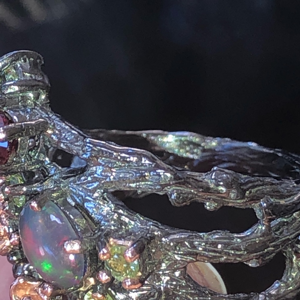 Fascinating  Genuine Black Opal Ring - Picture 7 of 8